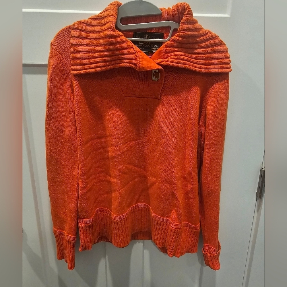 Lauren Ralph Lauren Jeans Co. Orange Ribbed Collar Buckle Neck Sweater XL 100% C